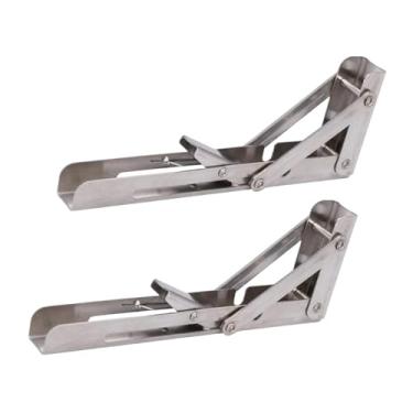 Imagem de KiBcsLic 2 peças suportes dobráveis ​​para mesa, dobradiça de metal resistente, triângulo dobrável, suporte de ângulo faça você mesmo para casa, 8 Inch