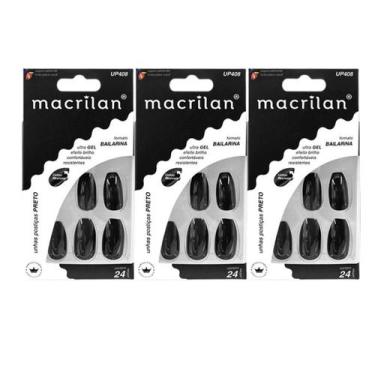 Imagem de Kit 3 Unhas Postiças Bailarina Preto UP408 - Macrilan