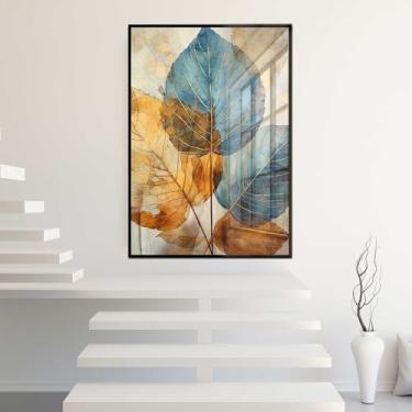Imagem de Quadro Decorativo com Moldura e Acrilico Cristal Vidro Folhas abstrato Moderno Lindo Sala Quarto Hall