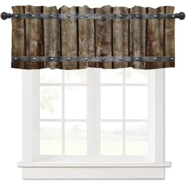 Imagem de SYZWWSYX Cortinas rústicas para porta de celeiro, cortinas de janela curta de madeira marrom, para cozinha, sala de jantar, sala de estar, 1 painel, 137 x 45 cm