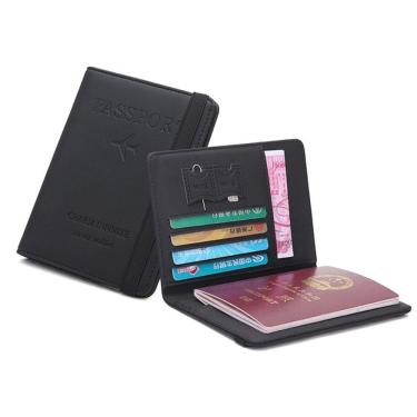 Imagem de Estojo porta-passaportes em couro preto com bloqueio de RFID