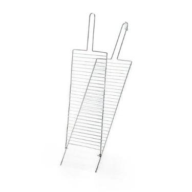 Imagem de Grelha Dupla Abaulada Aço Cromado Para Churrasqueira Peixe Frango Cernes e Legumes