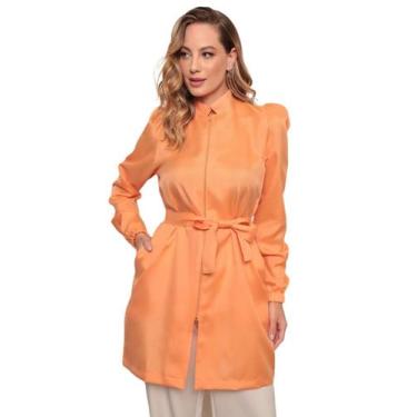 Imagem de Jaleco Feminino Manga Longa Acinturado Oxford Marcela Coral - gardenia