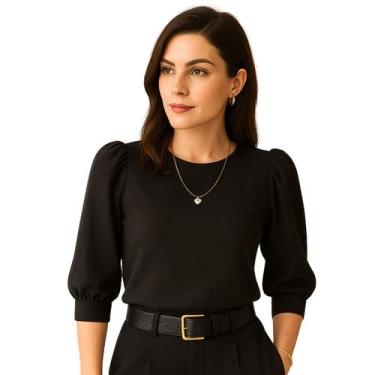 Imagem de Blusa Social Feminina Manga 3/4 Bufante Camisa Elegante - MADALIH Loja