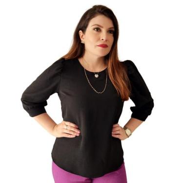 Imagem de Blusa Social Feminina Manga 3/4 Bufante Camisa Elegante - MADALIH Loja