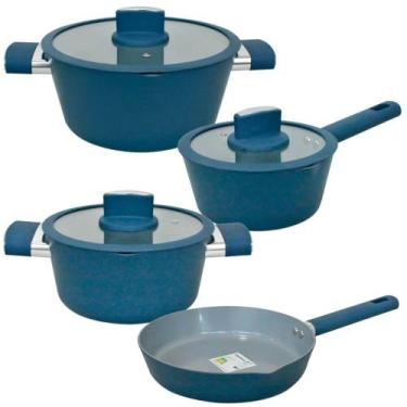 Imagem de Jogo de Panelas de Indução Antiaderente Cerâmica Chicago Azul 4 peças 