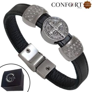 Imagem de Pulseira de Couro Masculina Magnética São Bento Preto - GRANADO ACESSÓ