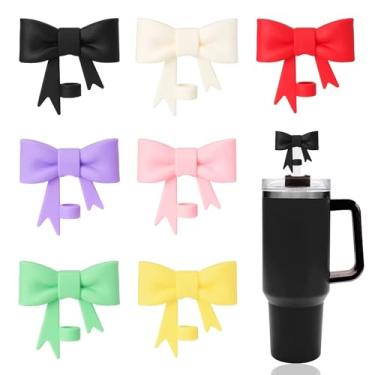 Imagem de 7 peças clássicas de tampas de canudo de laço fofas compatíveis com copos Stanley de 30 e 1,134 g, protetores de canudo de silicone reutilizáveis para canudos StanleyCups de 10 mm Acessórios