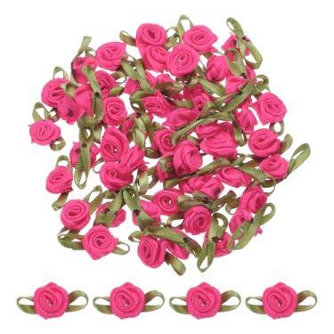 Imagem de 50 peças de rosas com fita vermelha rosa 5/20.3 cm x 1-3/16 mini rosas para artesanato pequenos laços de cetim rosas flores artificiais