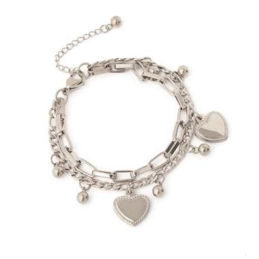 Imagem de Pulseira de cristal com estrela e cadeado de coração de amor, ajustável, grosso, strass, contas, elos, Large, Aço inoxidável, Sem Pedra Preciosa