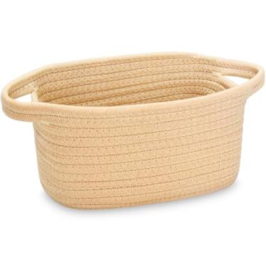 Imagem de Pequena cesta de armazenamento, mini cesta, linda cesta de tecido de corda de algodão, cesta de prateleira, cesta decorativa boho, cesta de presente vazia