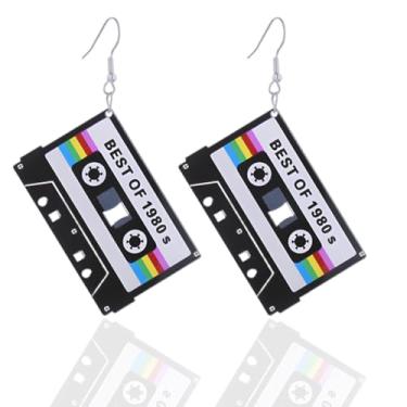 Imagem de Brincos de acrílico com fita cassete retrô, fantasia de festival de música dos anos 80 e 90
