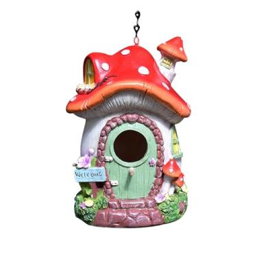 Imagem de Gralara Casinha de Pássaros Suspensa para Decoração de Jardim Externo, Casinha de Cogumelo Fofa, de Pássaro Inovador, Casinha de Pássaros Decorativa Par