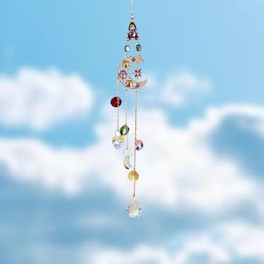 Imagem de Enfeite de pendurar com pingente de cristal para decoração de casa, janela ou parede, contas de cristal e acabamento dourado (lua dourada)