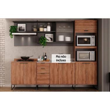 Imagem de Kit Cozinha Modulada 8 Peças Alpha 1 Aéreo + 2 Balcões + 1 Torre Quente+4complementos C8p79 Freijó Cinza