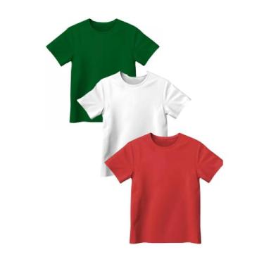 Imagem de KIT 03 Camisetas Infantil Slim 100% Algodão - LOJA RPERONI, Verde, Bco