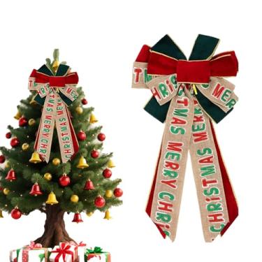 Imagem de GAFATORY Arco de Natal para grinalda verde vermelho veludo árvore de Natal topper arco decorações ao ar livre grande arco de guirlanda para decoração de Natal casa porta da frente