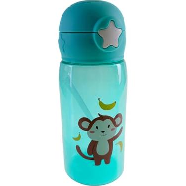 Imagem de Garrafa Squeeze Infantil com Canudo Silicone Trava e Tampa 500Ml Garrafinha de Água Criança Escolar (Macaco)