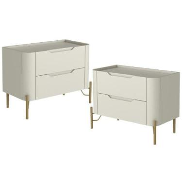 Imagem de Kit 02 Mesas De Cabeceira Orgânica 2 Gavetas Pés Industrial Dourado Bl