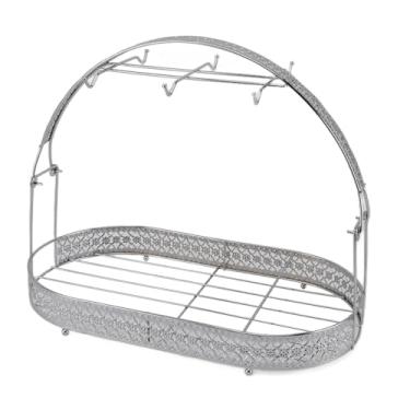 Imagem de Zerodis Suporte para Caneca de Ferro de Mesa Com 6 Ganchos Jardinagem Doméstica Organizadores Domésticos Cesta de Metal para Armazenamento de Copos e Pratos Organização Com Espaço Eficiente para