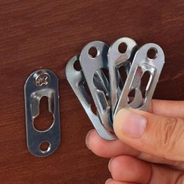 Imagem de 10 peças/conjunto de cabides de fechadura única de metal prateado com 20 parafusos, fixadores, placa de suporte para quadros de espelho (4,4 x 1,6 cm)