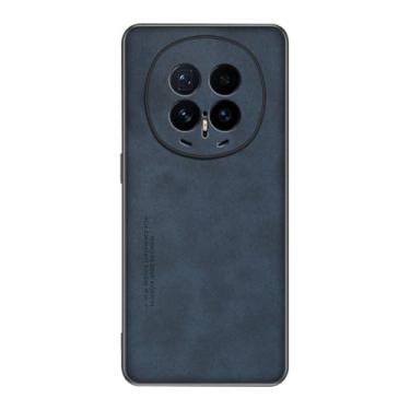 Imagem de POYUFRG Capa fina para Honor Magic 8 Pro/Magic 8, capa de telefone de couro leve retrô de luxo com capa de proteção de lente com tudo incluído, azul, 8