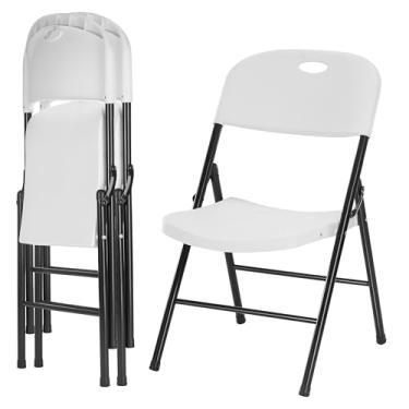 Imagem de Amazing for less Cadeira dobrável de plástico resistente, pacote com 2, cadeiras dobráveis com capacidade de 204 kg para ambientes internos e externos, assentos portáteis empilháveis para festa