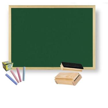 Imagem de Lousa Quadro Verde Escolar 60x40 + Giz + Apagador Porta Giz - REAL SED
