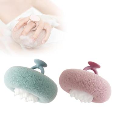 Imagem de Esponja de banho com ventosa, pufe de malha super macia para espuma rica, bola de banho fofa para chuveiro ou banheira, 2 peças