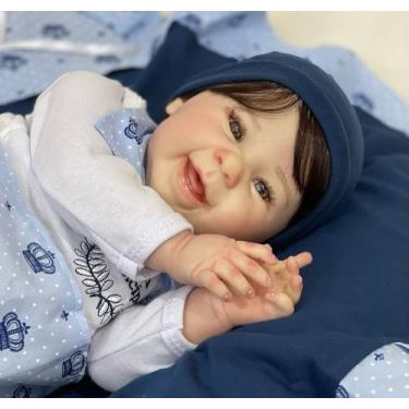 Imagem de Bebê Reborn Menino Realista Sorrindo Corpo Vinil Siliconado Para Banho