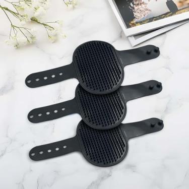 Imagem de Luvas de massagem para animais de estimação, 3 peças, multifuncional, silicone, massagem, escova de banho, pente para remoção de pelos de gato, ferramenta para coceira na perna da mesa - Preto