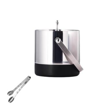 Imagem de Balde de gelo de aço inoxidável bicamada preservação do calor isolamento frio bonito KTV champanhe vinho tinto cerveja gelo bloco de gelo balde comercial (prata, com alça)