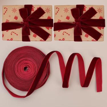 Imagem de 1 rolo de fita de embrulho de presente vinho tinto Natal decoração festiva cena de casamento fitas de veludo DIY arranjo 1 cm de largura