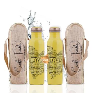 Imagem de Craft Trade Garrafa de cobre puro impressa com tampa e bolsa de transporte para água potável, sem BPA, à prova de vazamento, aumenta a imunidade, auxilia na digestão e inspiração ayurveda de 1 litro