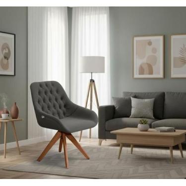 Imagem de Poltrona Decorativa Sala Escritorio Giratória Linda Tecido Linho Gusta