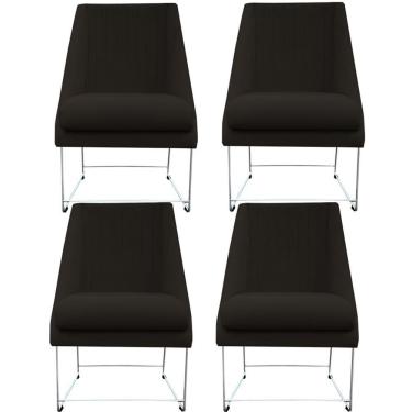 Imagem de Kit 04 Cadeiras Ana Base De Ferro Prata Suede Marrom D'classe Decor
