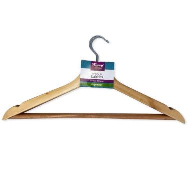 Imagem de Kit 3 Cabides Madeira Marfim Envernizado Roupas Pesadas