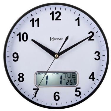 Imagem de Relógio Parede Herweg 26 Cm Termômetro Silencioso Preto - Preto