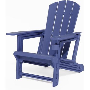 Imagem de SEVOBAL Adirondack Reclinável com capacidade de 181 kg, cadeira de plástico para pátio externo sem parafusos, cadeira de gramado com suporte de copo resistente ao clima, azul marinho