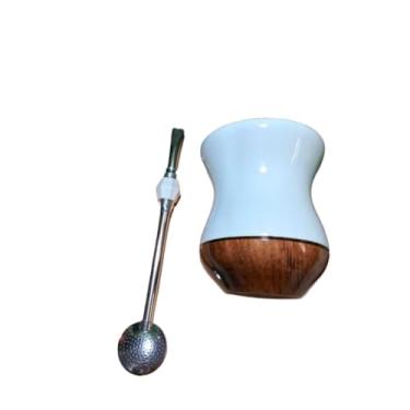 Imagem de TaçAs de Vinho, Copos de Mate,Cuia Chimarrao，Kit Cuia Madeira Bicolor Premium Bomba Inox ，Cuia de ChimarrãO(BB Branca + bomba pedra)