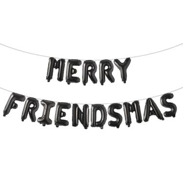 Imagem de Merry Friendsmas Decorações de Festa Merry Friendsmas Banner Balões Tema Amigos Guirlanda de Festa de Natal Decoração Suprimentos (MERRY FRIENDSMAS Preto)