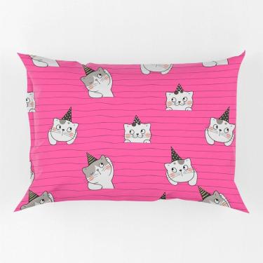 Imagem de Porta Travesseiro Fronha Avulsa Gatinhos 70cm X 50cm - Estampa Digital Gato Pet