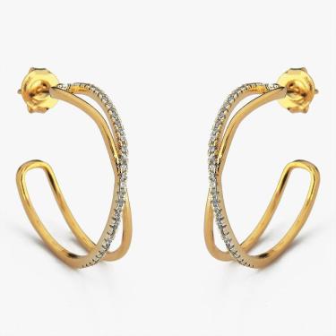 Imagem de Brinco De Argola Com 2 Fio Cravejado Com Zircônias