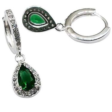 Imagem de Brinco Argola Com Pingente Ponto De Luz Gota Colorido Prata 925