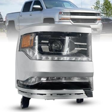 Imagem de BZLINQUAN Farol de projetor Full LED DRL compatível com Chevy Silverado1500/2019 Silverado 1500 LD 2016-2018 Silverado 1500 LD Conjunto de farol dianteiro cromado lado direito do passageiro #84292721