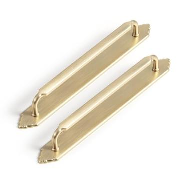 Imagem de Goo-Ki Pacote com 2 puxadores de armário de bronze champanhe com placa traseira, orifício central de 19 cm, puxadores de armário com espaçador/placa de base, ferragens de liga de zinco