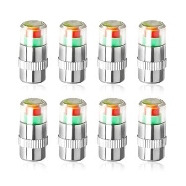 Imagem de NYTKL 8 peças de tampas de haste de válvula de monitor de pressão de pneu, tampas de haste de monitor de pressão de 2,4 bar 36PSI com alerta ocular de 3 cores, indicador de sensor fácil de ler, tampa