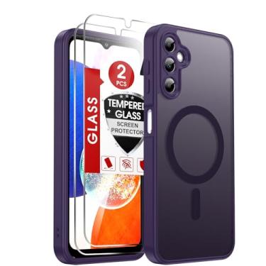Imagem de LeYi Capa de telefone compatível com Samsung Galaxy A14-5G: capa para Samsung A14 5G [ajuste Mag-Safe] com 2 películas protetoras de tela, película fosca translúcida de toque suave e corpo inteiro