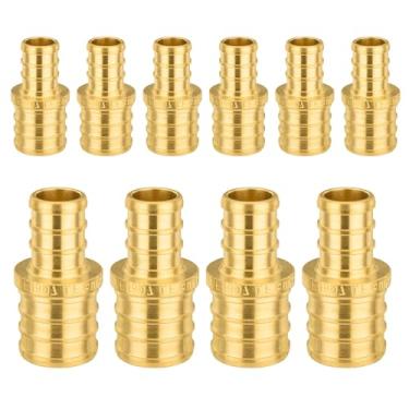Imagem de Pacote com 10 acessórios PEX Niikappu 3/10.2 cm x 1/5.1 cm Pex acoplamento reto, acessórios de tubo de crimpagem de latão para tubos PEX, ASTM F1807