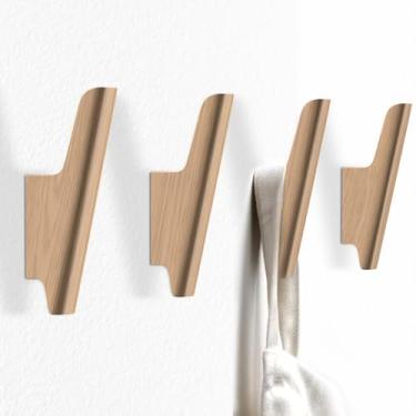 Imagem de FCOWK Pacote com 4 ganchos de parede ganchos de madeira natural montados para pendurar chapéu, toalha, bolsa, mochila, gancho decorativo bonito de madeira resistente para entrada e banheiro